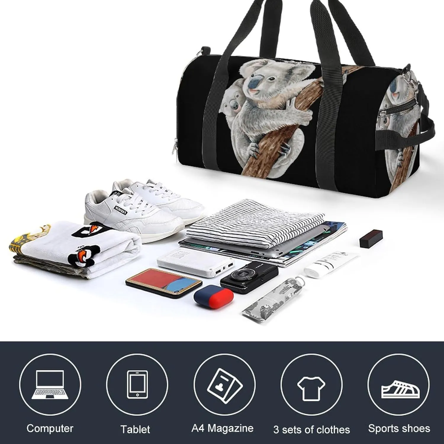 Watercolor Hand Painted Cute Sloth Sports Tote Gym Bag for Women Men, Overnight Bag with Shoe Compartment Water Resistant