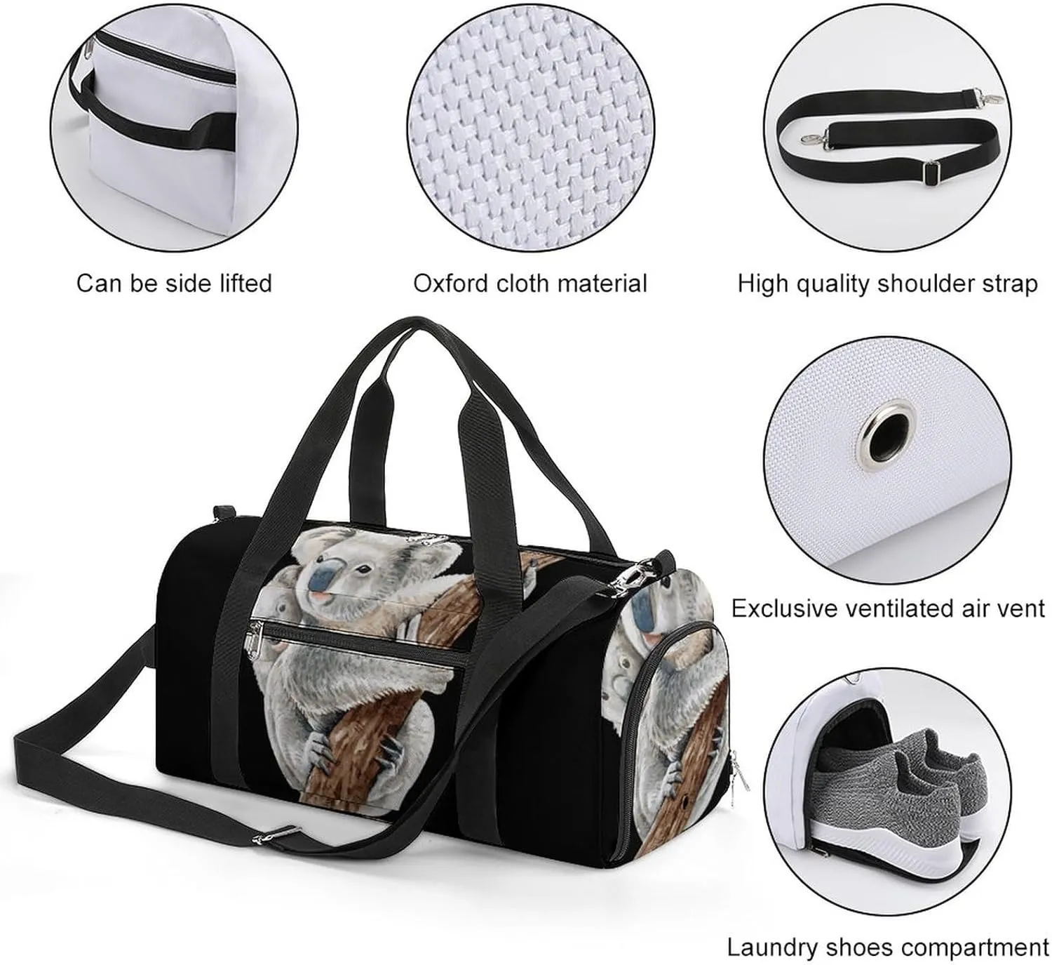 Watercolor Hand Painted Cute Sloth Sports Tote Gym Bag for Women Men, Overnight Bag with Shoe Compartment Water Resistant