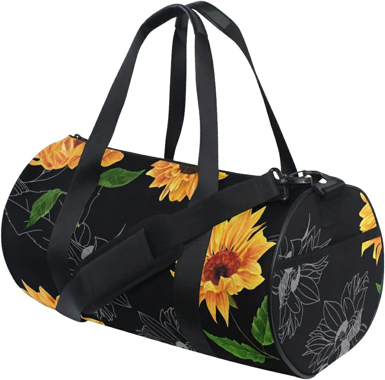 Watercolor Sunflowers Black Background Duffel Bag,Canvas Travel Bag for Gym Sports and Overnight