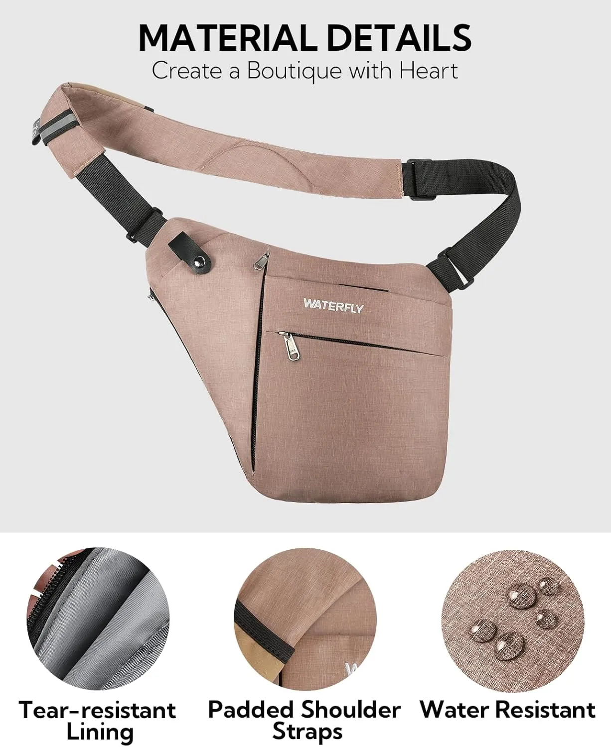 WATERFLY Sling Crossbody Chest Bag: Slim Anti-Theft Cross Body Bag Over Shoulder Backpack Stealth Side Pack Man Woman