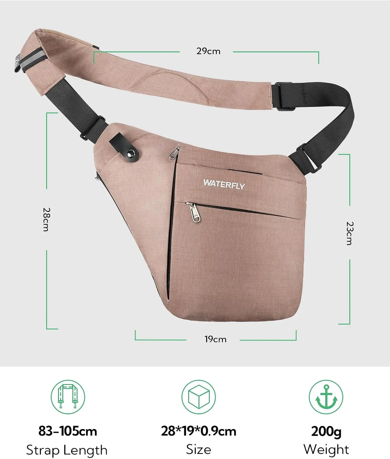 WATERFLY Sling Crossbody Chest Bag: Slim Anti-Theft Cross Body Bag Over Shoulder Backpack Stealth Side Pack Man Woman