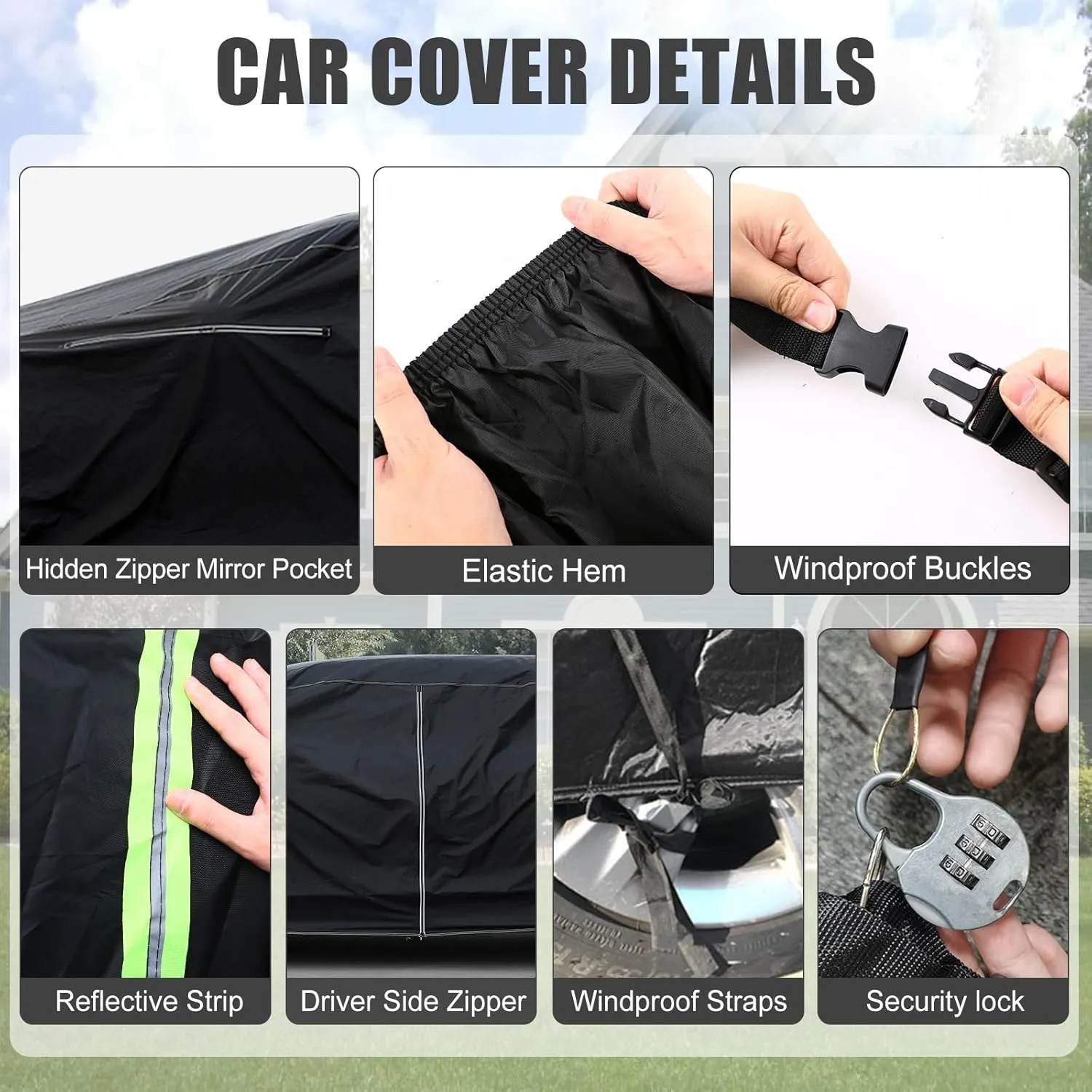 Waterproof Car Cover Compatible with 1967-1977 Oldsmobile Cutlass Sedan/Coupe Accessories, 210T All Weather Car Covers with Zipper&Lock for Car Dust Snow Rain Hail Protection(Base/S/Supreme/442)