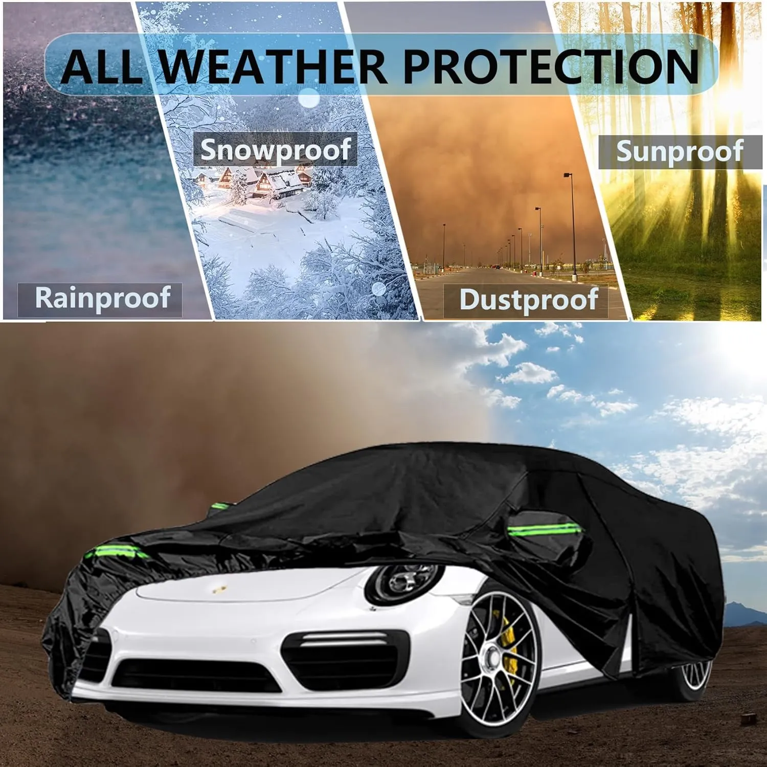 Waterproof Car Cover fit for Porsche 911 (991/992/996/997) Carrera 4S/Turbo/Carrera,210T Waterproof All Weather Custom-fit Car Cover with Zipper Door for Rain Snowproof UV Windproof Protection