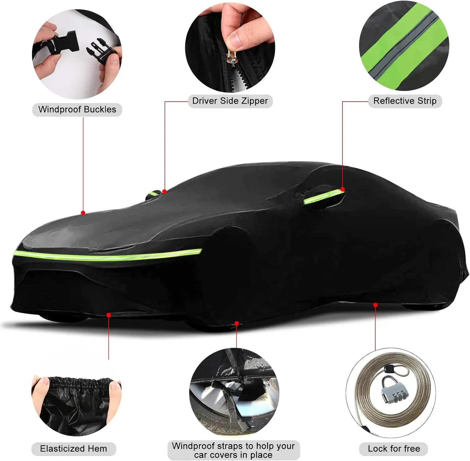 Waterproof Car Covers Replace for 1984–1996 Corvette C4, 6 Layers All Weather Custom-fit Car Cover with Zipper Door for Snow Rain Dust Hail Protection (C4)
