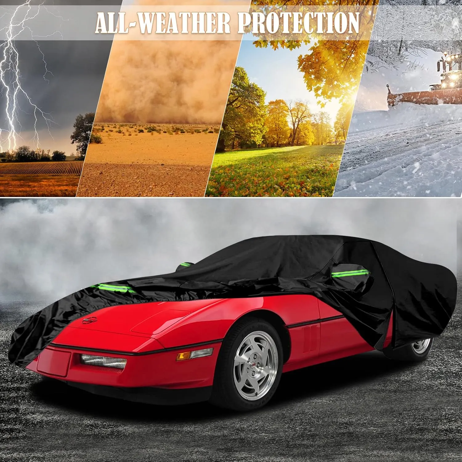 Waterproof Car Covers Replace for 1984–1996 Corvette C4, 6 Layers All Weather Custom-fit Car Cover with Zipper Door for Snow Rain Dust Hail Protection (C4)
