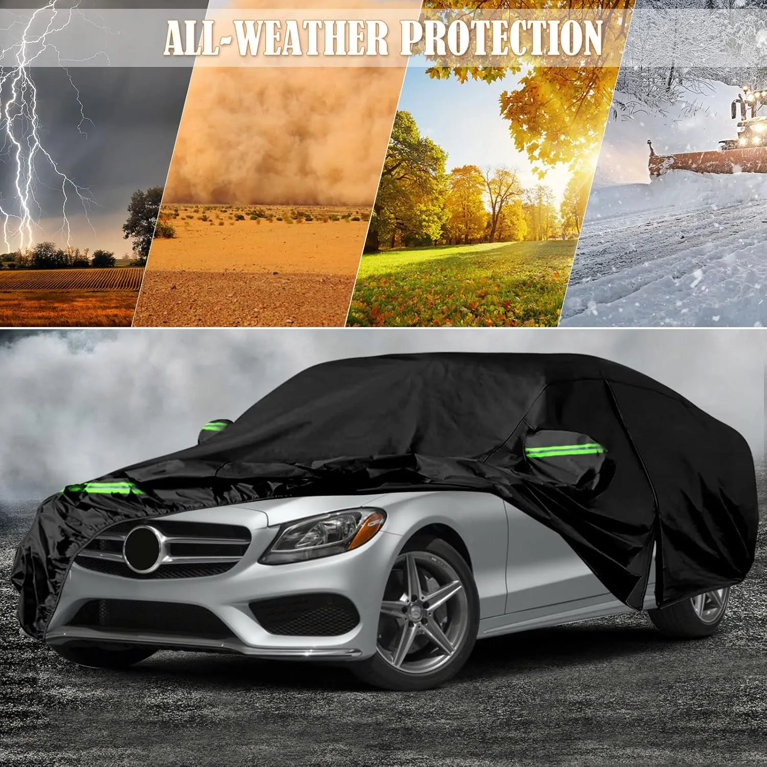 Waterproof Car Covers Replace for 2008-2025 Mercedes Benz C-Class C250 C300 C350 C400, 6 Layers All Weather Car Cover with Zipper Door & Windproof Bands for Snow Rain Dust Hail Protection (C-Class)