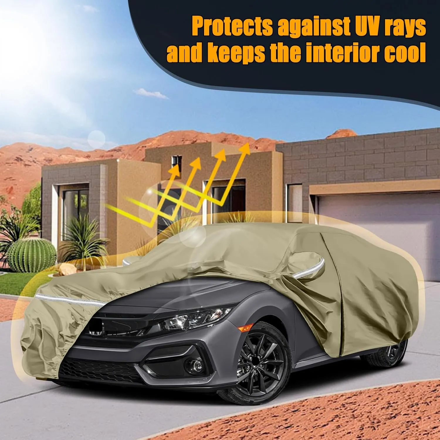 Waterproof Car Covers Replace for 2011-2025 Honda Civic, Multilayer Heavy Duty with Cotton Liner All Weather Custom-fit Car Cover with Zipper Door, Windproof Bands for Snow Rain Dust Protection