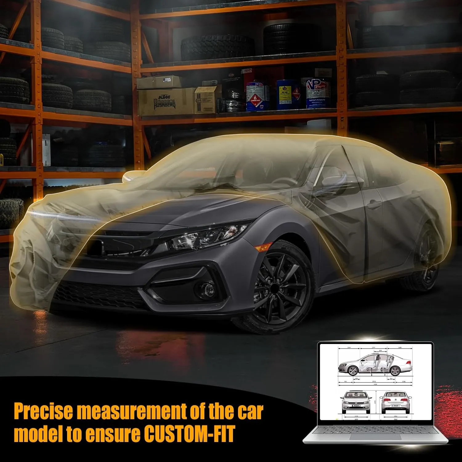 Waterproof Car Covers Replace for 2011-2025 Honda Civic, Multilayer Heavy Duty with Cotton Liner All Weather Custom-fit Car Cover with Zipper Door, Windproof Bands for Snow Rain Dust Protection