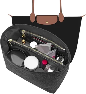 Waterproof Purse Organizer Insert for Longchamp le Pliage Large Handbags Insert DupontPaper Lightweight with YKK Zipper (Black, Large)