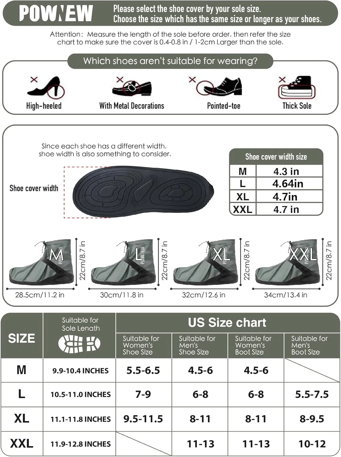 Waterproof Rain Shoe Covers for Men and Women