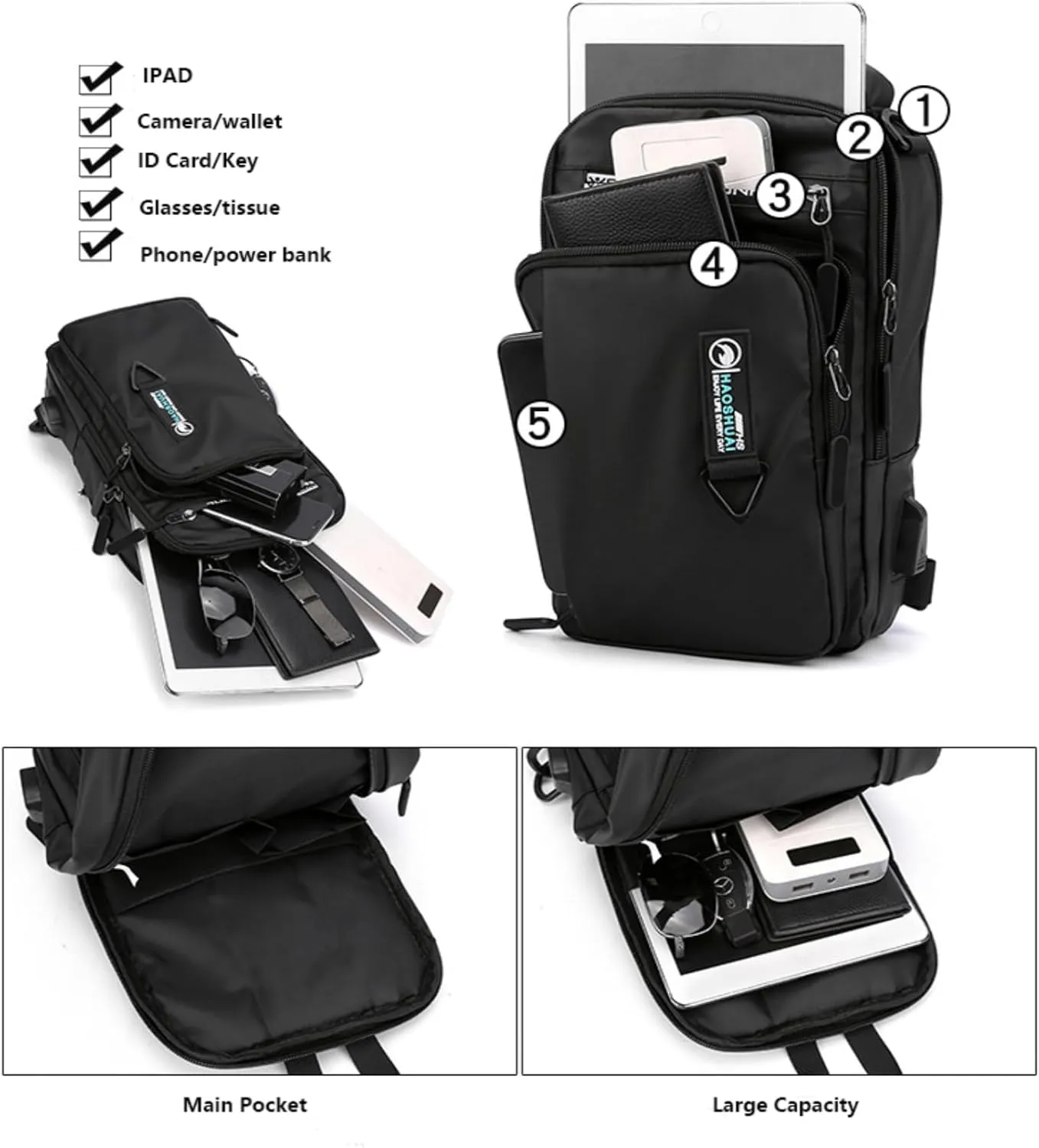 Waterproof Sling Bag for Men and Women,Chest Bag Shoulder Backpack Crossbody Backpack Hiking Daypack Travel Backpack Messenger Bag(Blue)