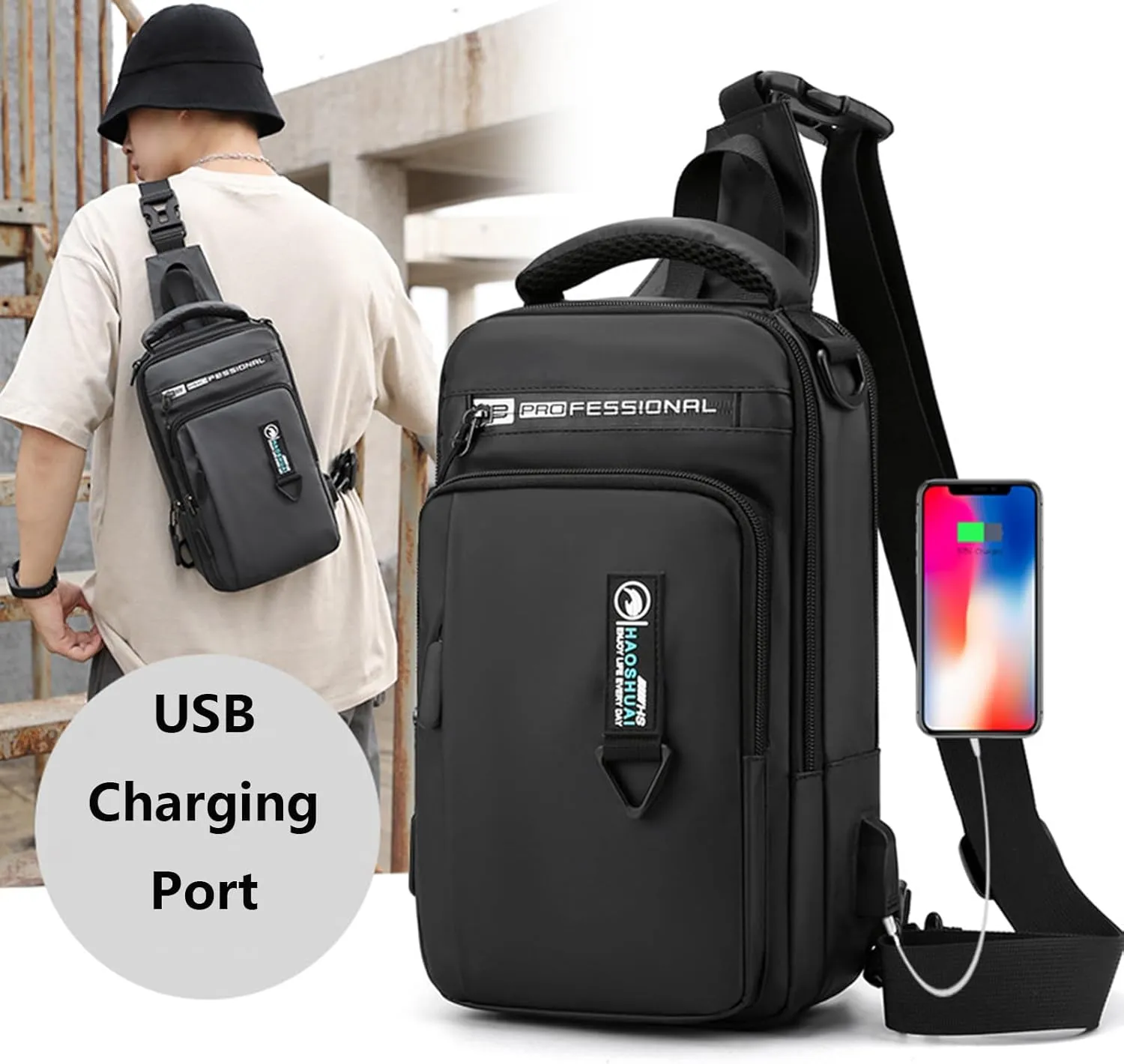 Waterproof Sling Bag for Men and Women,Chest Bag Shoulder Backpack Crossbody Backpack Hiking Daypack Travel Backpack Messenger Bag(Blue)