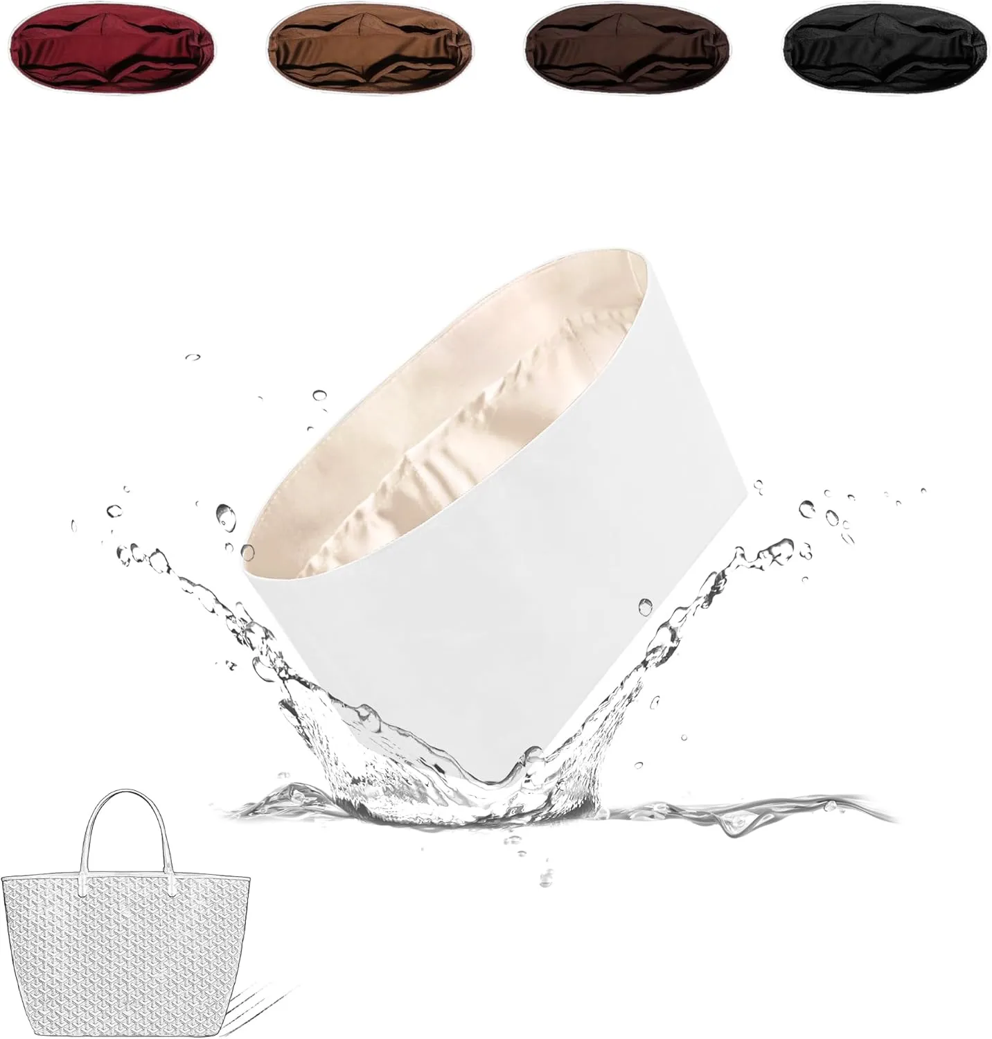 Waterproof Tote Organizer Insert, Lightweight Bag Shaper Compatible with Saint Louis PM, Waterproof Dupontpaper Surface and Silky Satin Lining (Craie, ST-Louis PM)