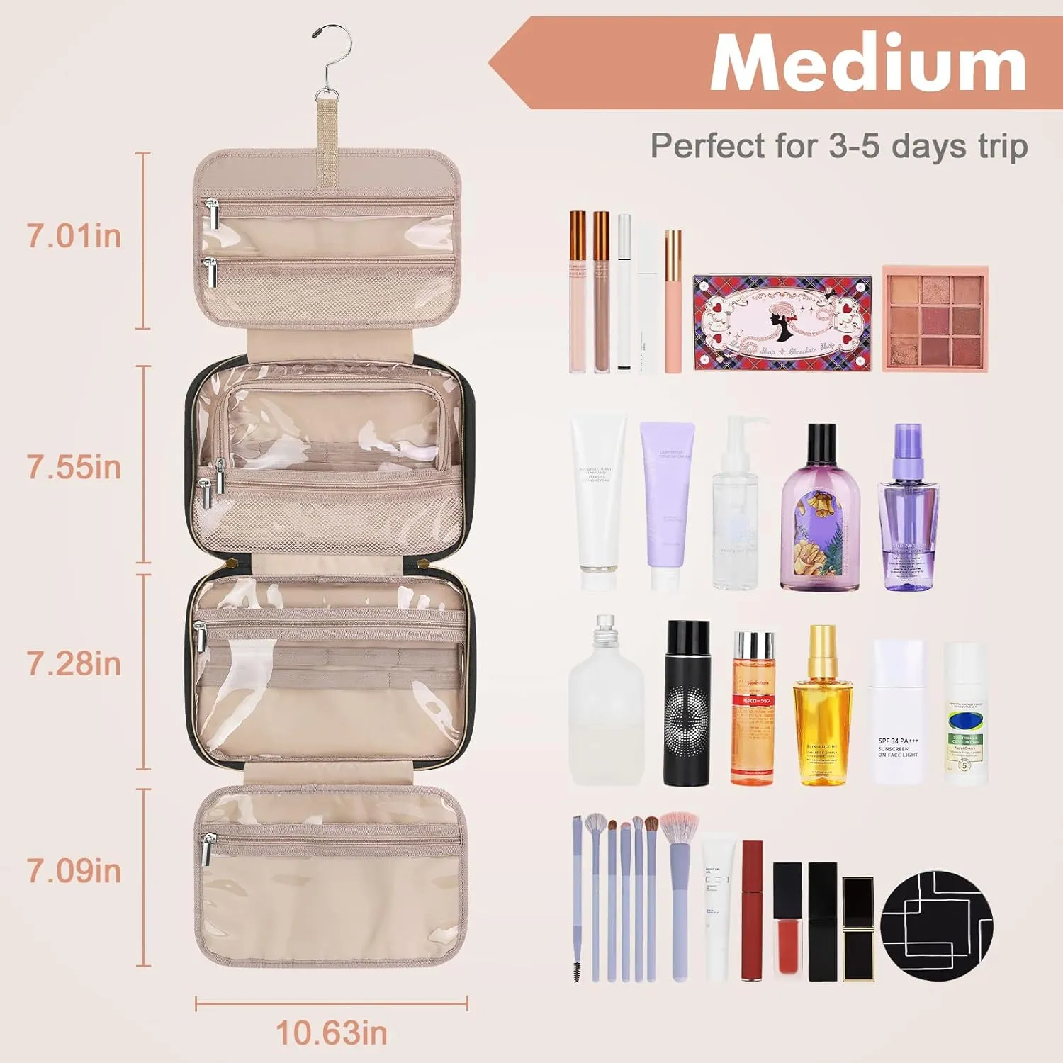 Wedama Toiletry Bag for Women, Medium Cosmetic Travel Bag, Hanging Toiletry Bag for Bathroom, Thickened PVC Waterproof Makeup Bag, Toiletries Bag for Travel Business Trips and Camping, Black