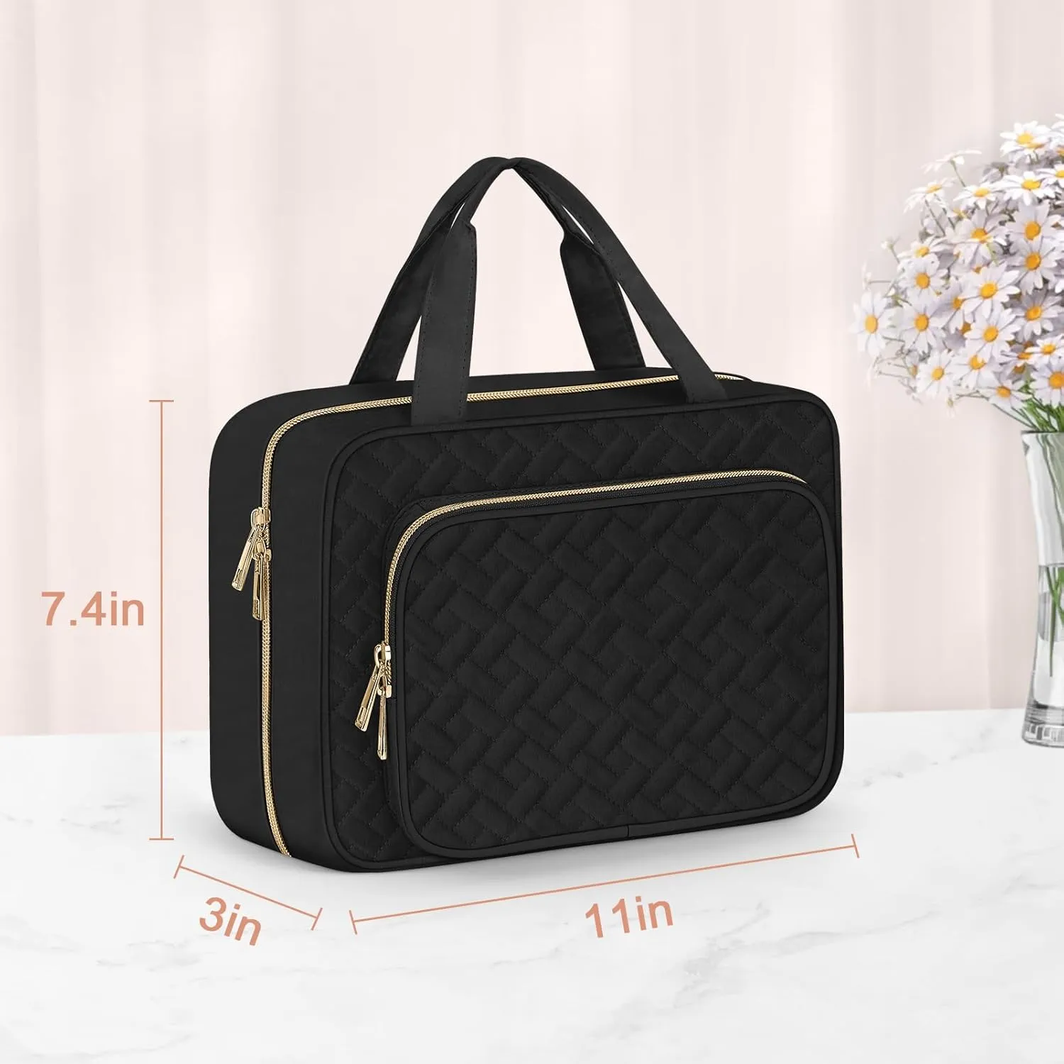 Wedama Toiletry Bag for Women, Medium Cosmetic Travel Bag, Hanging Toiletry Bag for Bathroom, Thickened PVC Waterproof Makeup Bag, Toiletries Bag for Travel Business Trips and Camping, Black