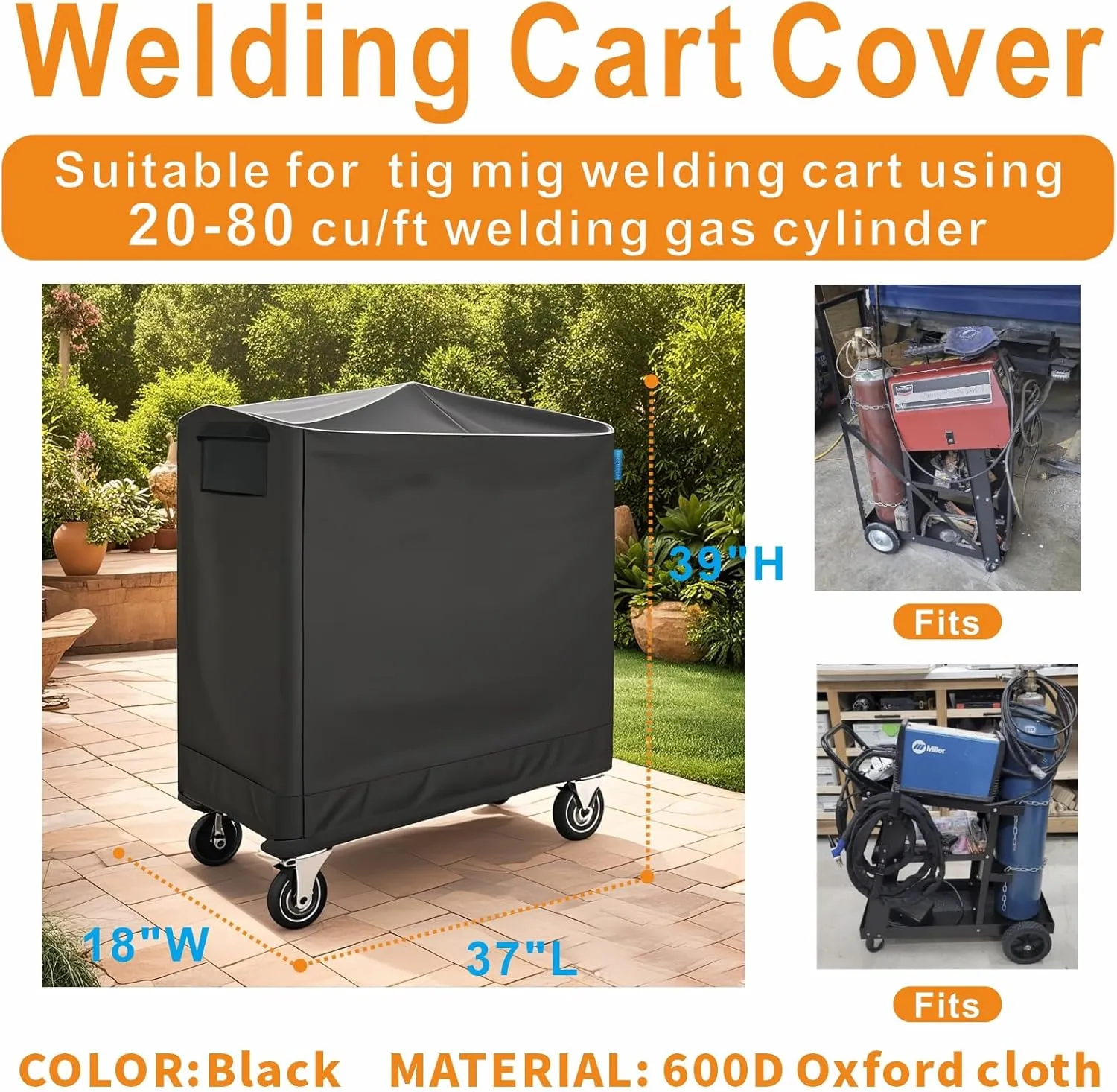 Welding Cart Cover, Suitable for Tig Mig Welder Cart & Plasma Cutter Rolling Welding Cart Using 20-80 cu/ft Welding Cylinders, Waterproof & Dustproof. (Cover Only)