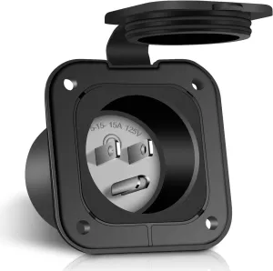 WELLUCK 15 Amp Flanged Inlet 125V, NEMA 5-15 RV Shore Power Inlet Plug w/Waterproof and Back Cover, 2 Pole 3-Wire AC Port Plug, Generator Male Receptacle for Marine Boat RV Shed Electrical Extension