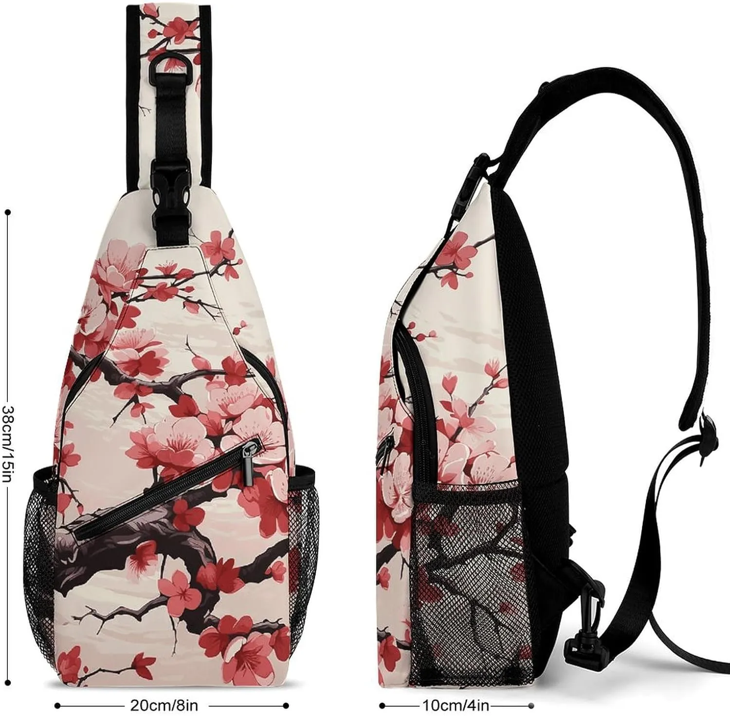White Blooms Blue Butterflies Crossbody Bag, Sling Bag, Sling Backpack, Belt Bags for Travel Outdoors Hiking