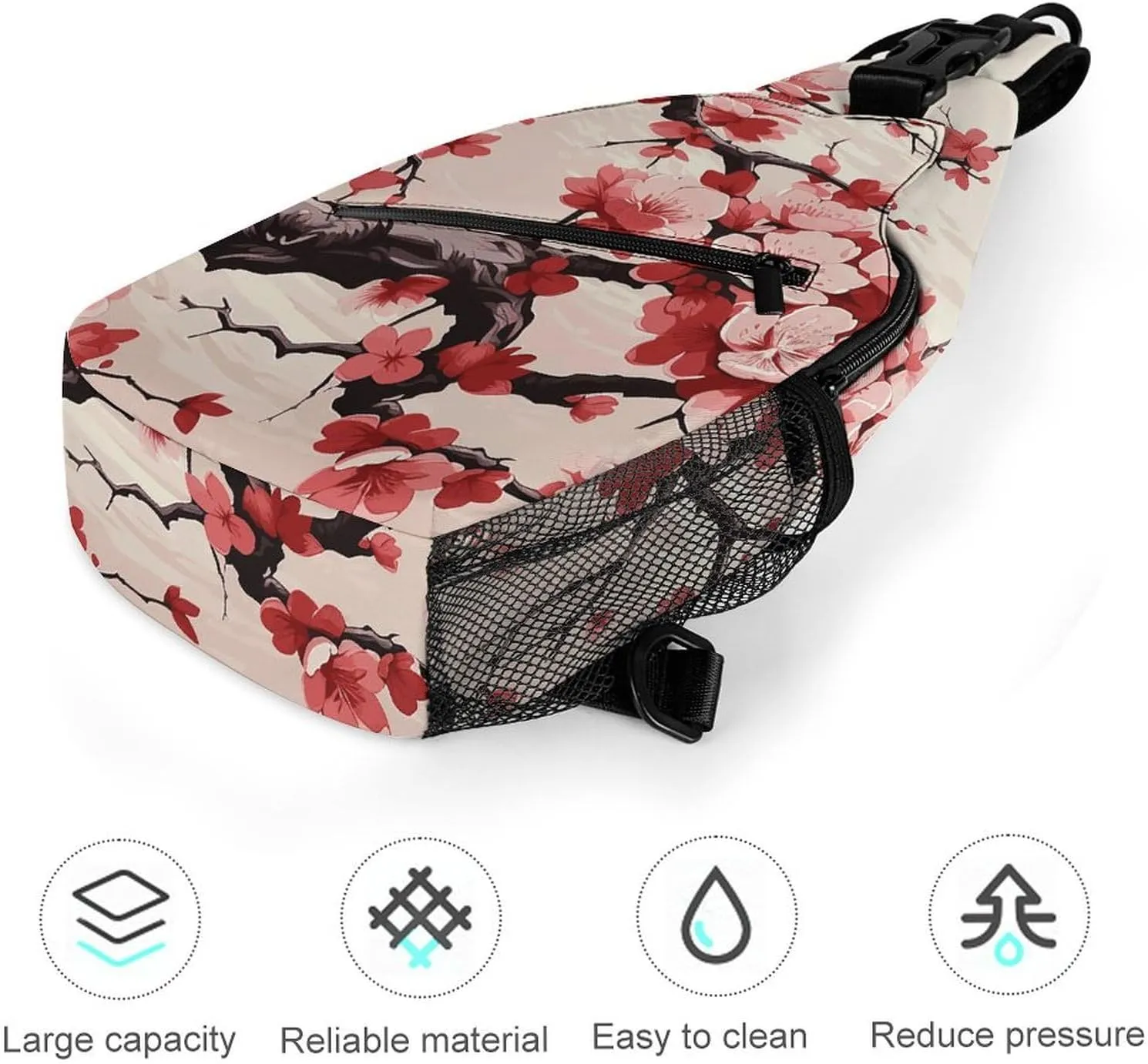 White Blooms Blue Butterflies Crossbody Bag, Sling Bag, Sling Backpack, Belt Bags for Travel Outdoors Hiking