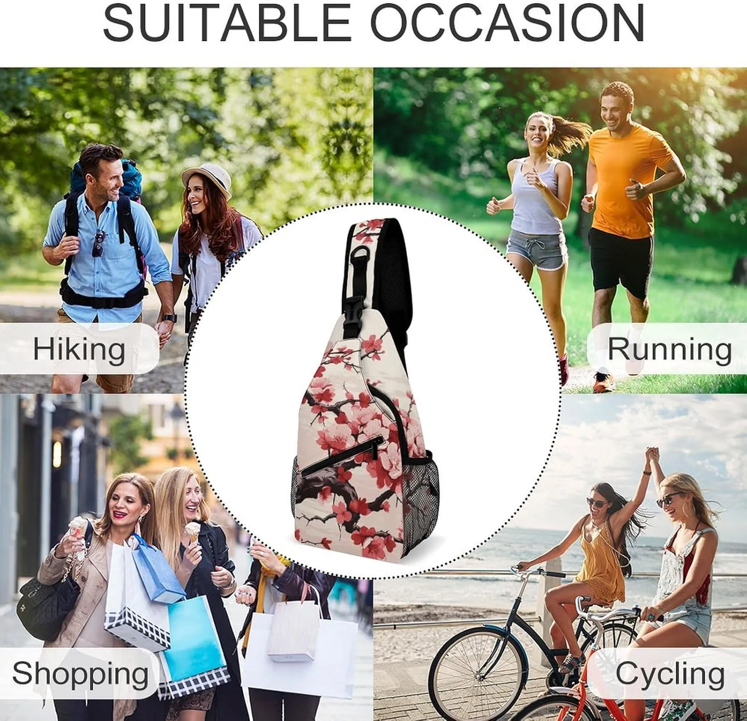 White Blooms Blue Butterflies Crossbody Bag, Sling Bag, Sling Backpack, Belt Bags for Travel Outdoors Hiking