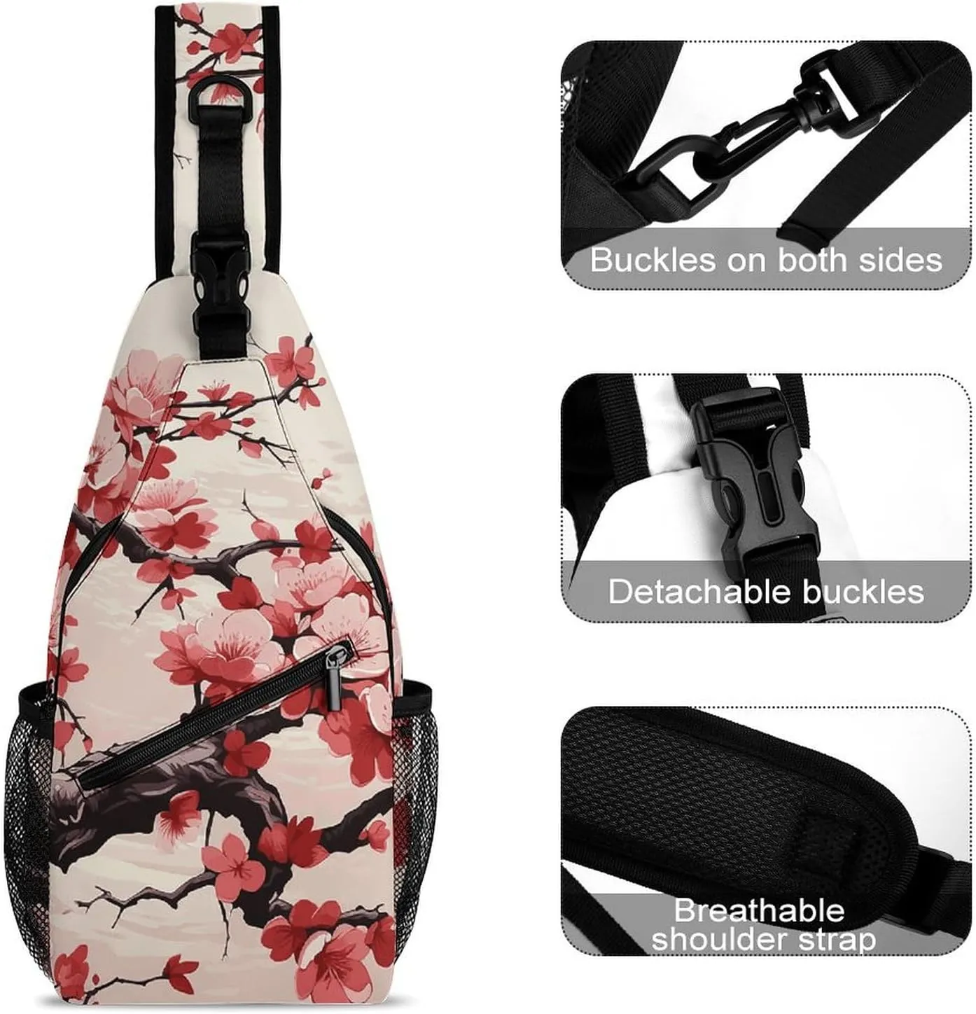 White Blooms Blue Butterflies Crossbody Bag, Sling Bag, Sling Backpack, Belt Bags for Travel Outdoors Hiking