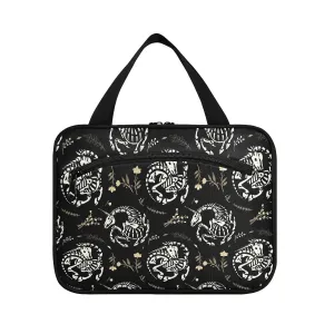 White Skeletons of Unicorns among Floral Wreaths Garlands on Dark 1 PC Hanging Travel Wash bag with Handles, Portable Makeup Organizer Brush Storage Case Portable Travel Cosmetic with Hook M