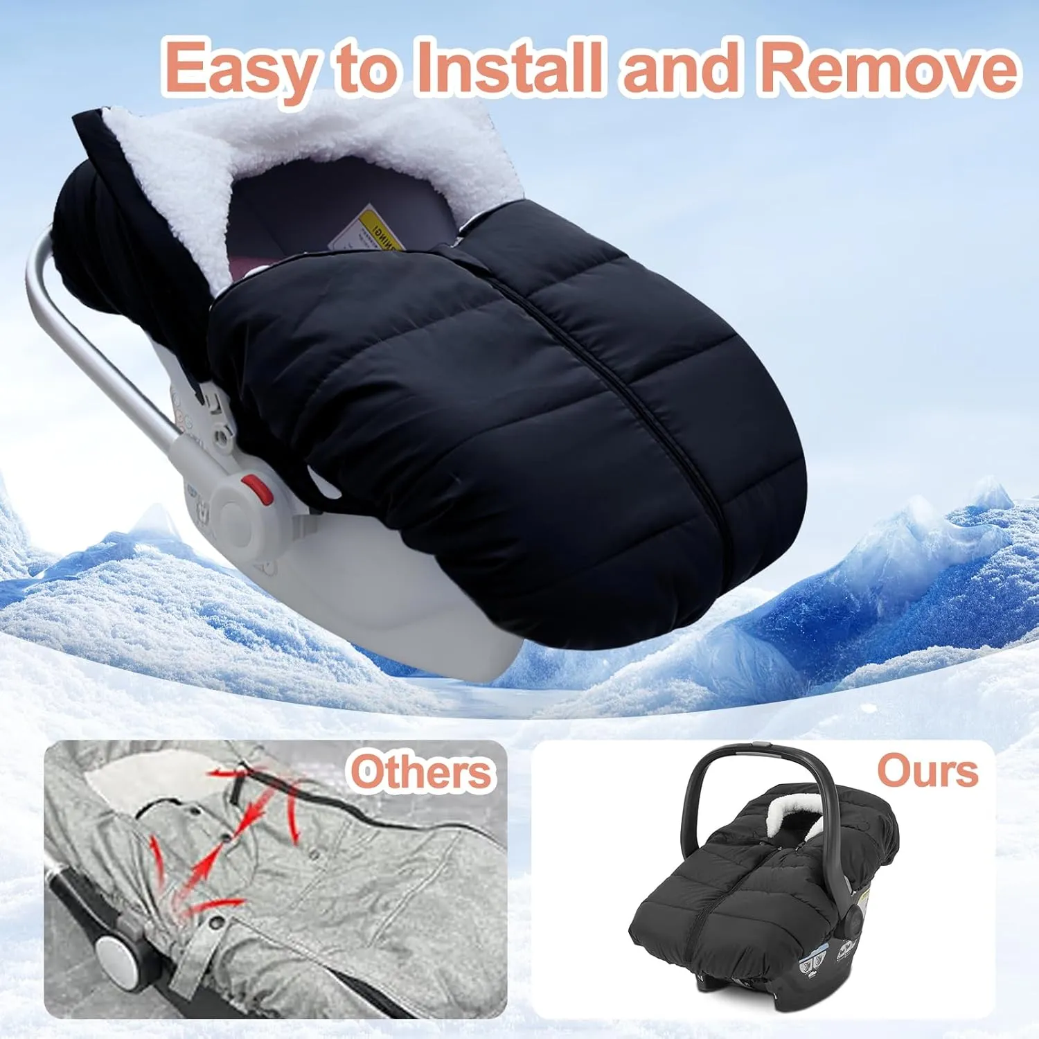 Winter Baby Car Seat Cover, Carseat Cover for Baby Seat or Stroller, Windproof Warm Infant Car seat for Newborn Keep Babies Warm Bunting Bag (Black)