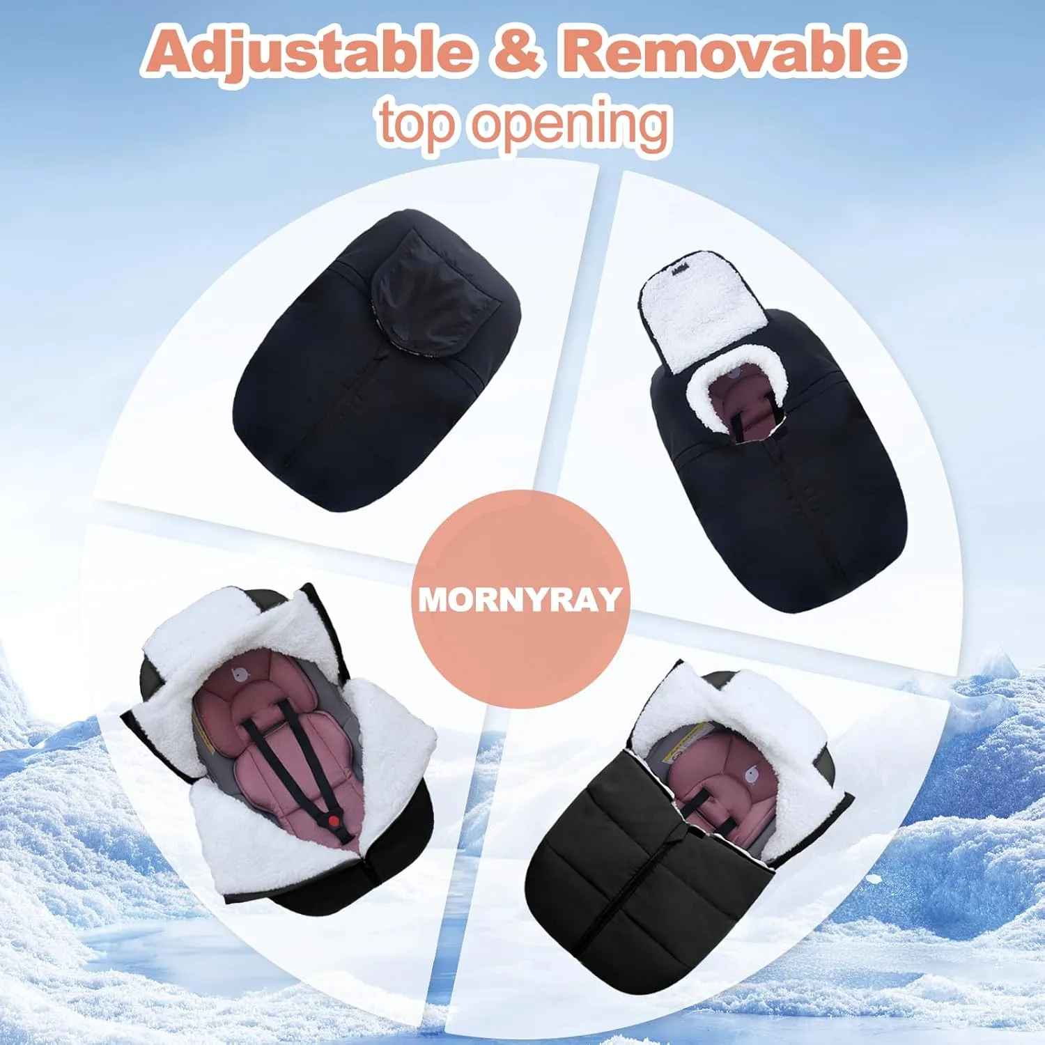 Winter Baby Car Seat Cover, Carseat Cover for Baby Seat or Stroller, Windproof Warm Infant Car seat for Newborn Keep Babies Warm Bunting Bag (Black)
