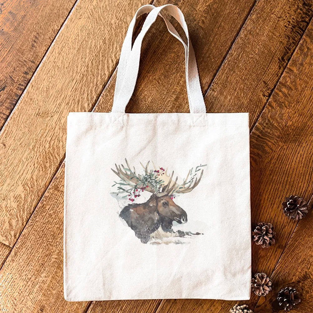 Winter Moose - Customizable Canvas Tote Bag