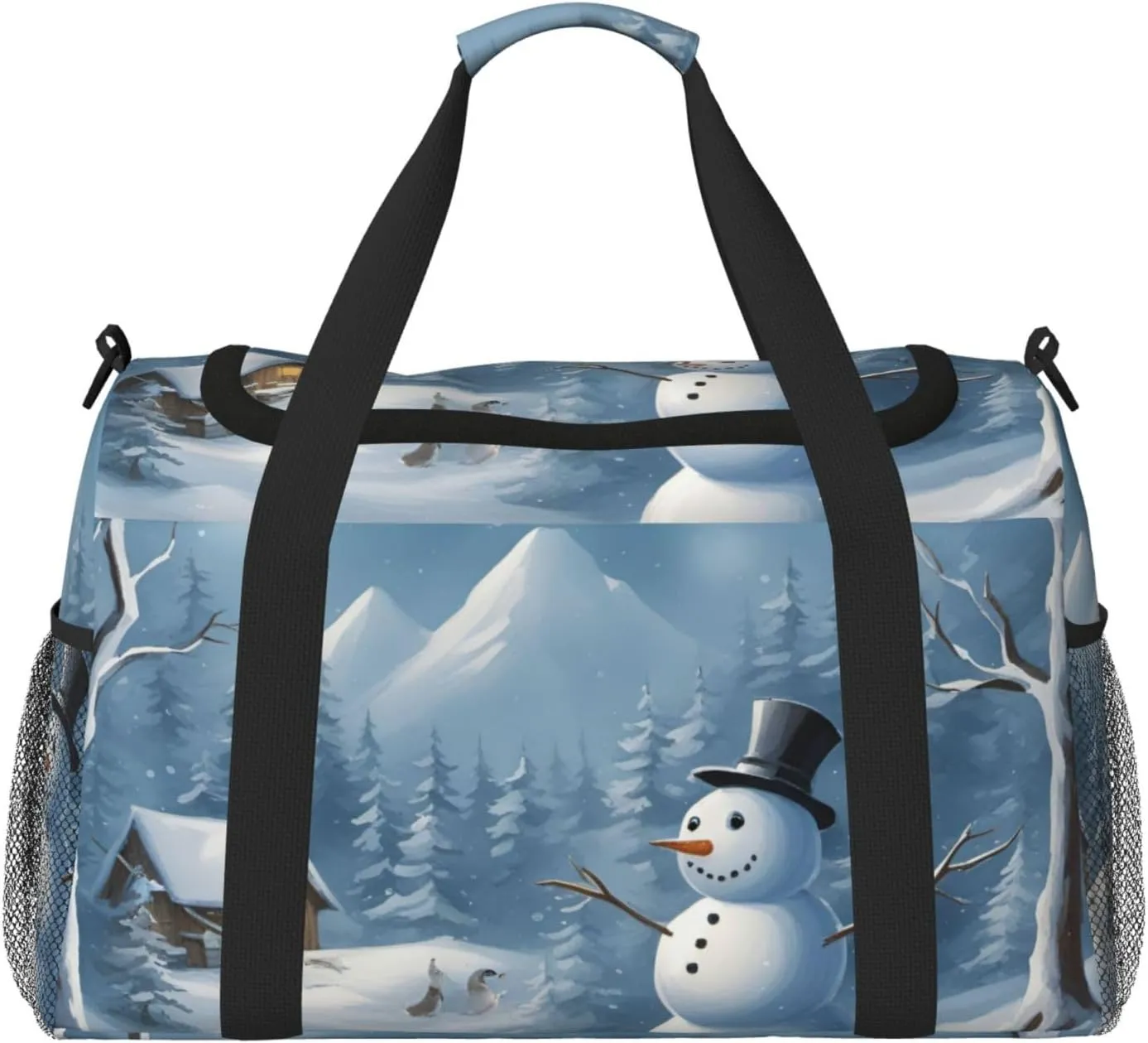 Winter Snowman Print Travel Hand Travel Bag Weekender Overnight Carry On Tote Foldable Crossbody Bag