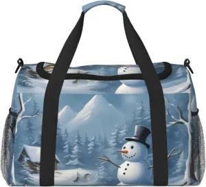 Winter Snowman Print Travel Hand Travel Bag Weekender Overnight Carry On Tote Foldable Crossbody Bag