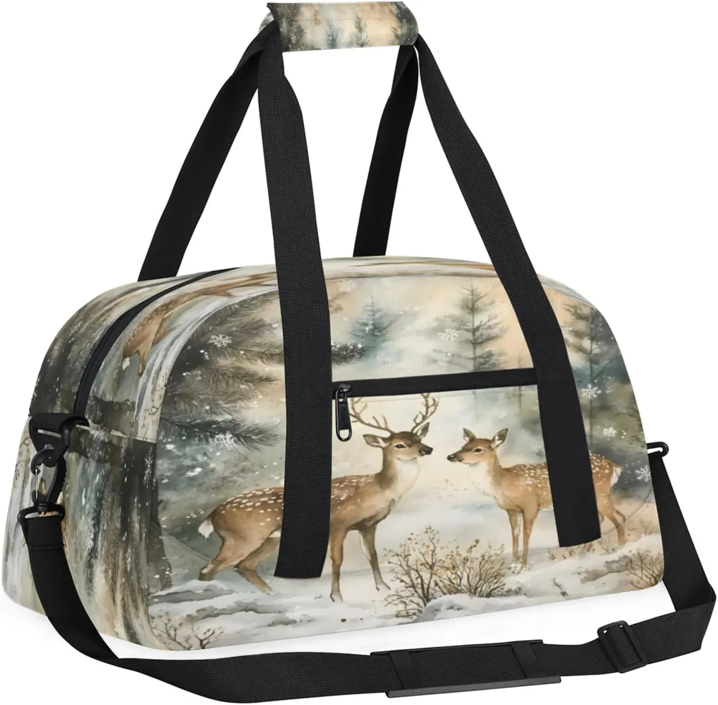Winter Wonderland Deer Small Gym Bag 18 inch Carry On Duffel Bag for Weekender Travel Sports Workout Yoga Gymnastics Dance Ballet