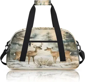 Winter Wonderland Deer Small Gym Bag 18 inch Carry On Duffel Bag for Weekender Travel Sports Workout Yoga Gymnastics Dance Ballet