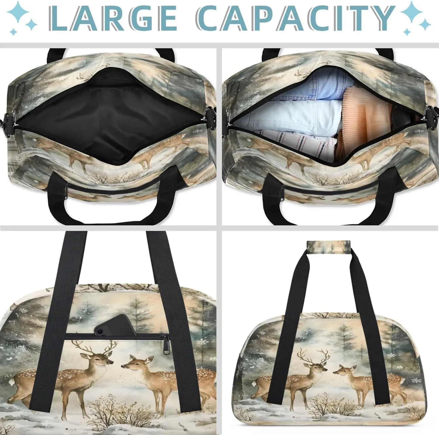 Winter Wonderland Deer Small Gym Bag 18 inch Carry On Duffel Bag for Weekender Travel Sports Workout Yoga Gymnastics Dance Ballet