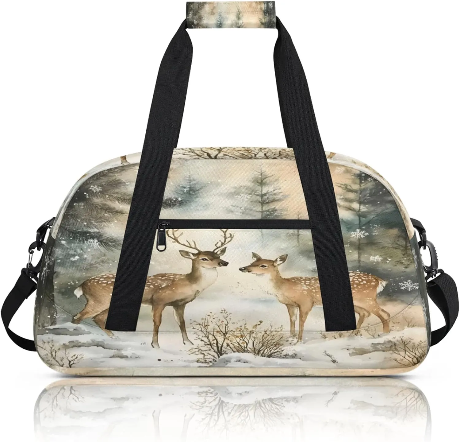 Winter Wonderland Deer Small Gym Bag 18 inch Carry On Duffel Bag for Weekender Travel Sports Workout Yoga Gymnastics Dance Ballet