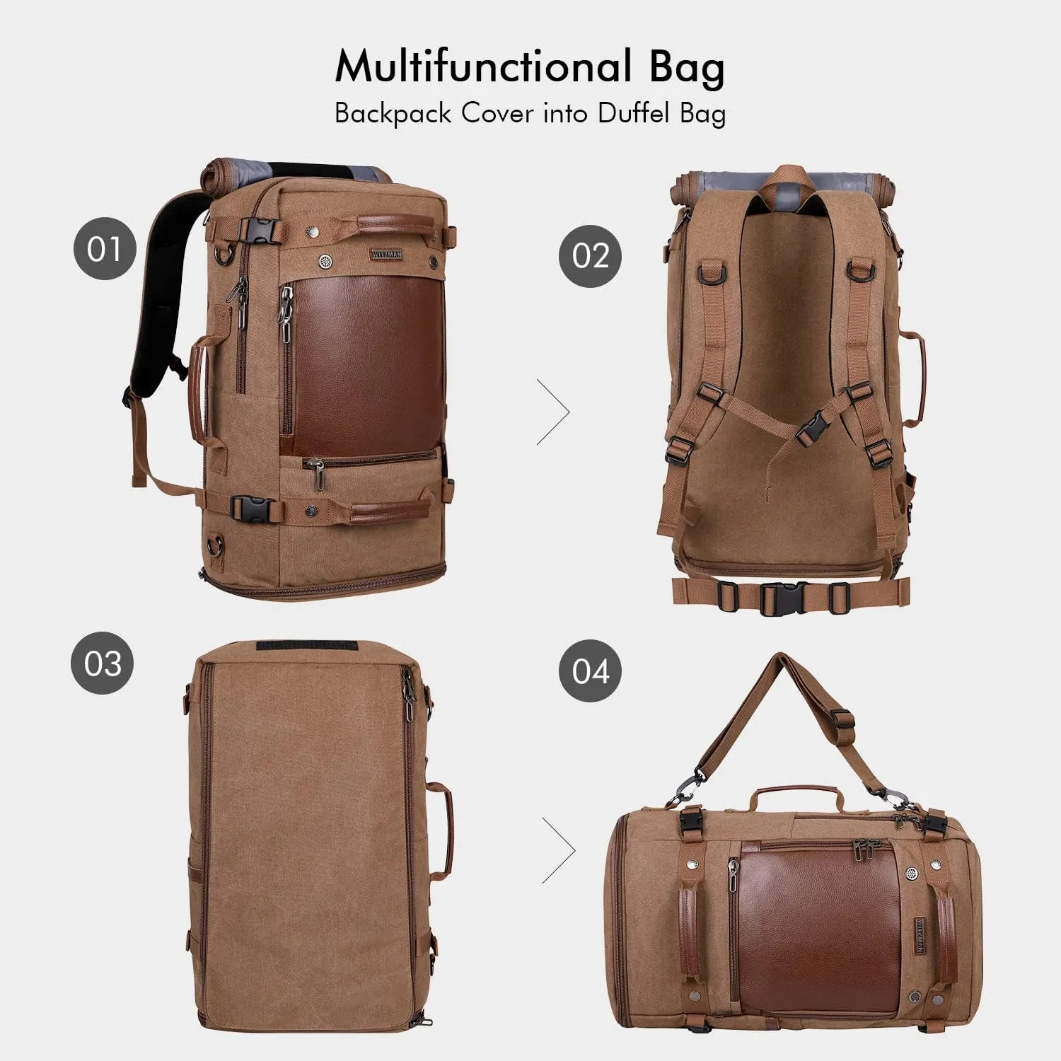 WITZMAN Travel Backpack for Men Women Carry on Luggage Backpack Canvas Rucksack Duffel bag with Shoe Compartment