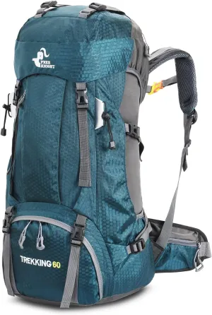 WIYPRQZ 60L Waterproof Hiking Camping Backpack with Rain Cover Camping Travel Bag for Climbing Fishing Men Women (Blue Green)