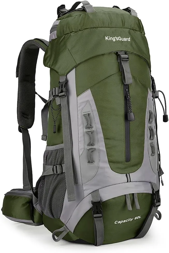 WIYPRQZ 60L Waterproof Lightweight Hiking Backpack Outdoor Sport Daypack with Rain Cover Camping (Army Green)