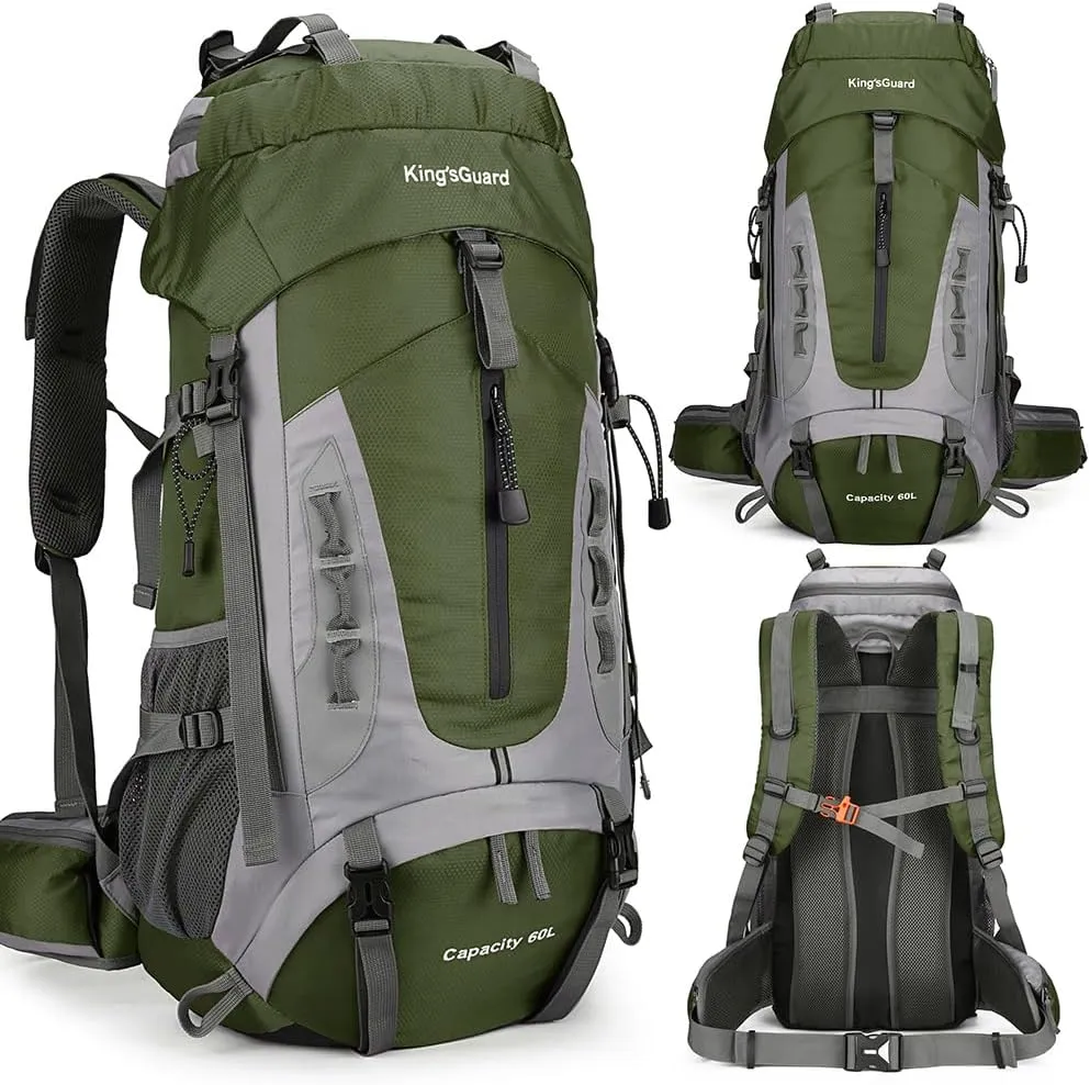 WIYPRQZ 60L Waterproof Lightweight Hiking Backpack Outdoor Sport Daypack with Rain Cover Camping (Army Green)