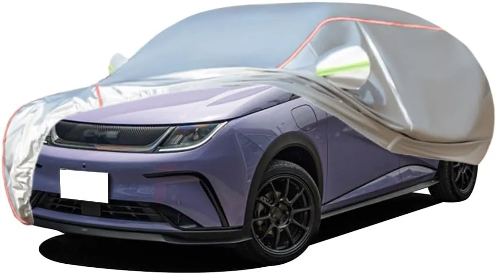 WOLWES Car Cover are Suitable for BYD Dolphin All-Weather Windproof, Snowproof, Rainproof, UV-Protected and Breathable All-Season Universal with Side Door Zip Oxford Cloth Car Cover (Color : White)