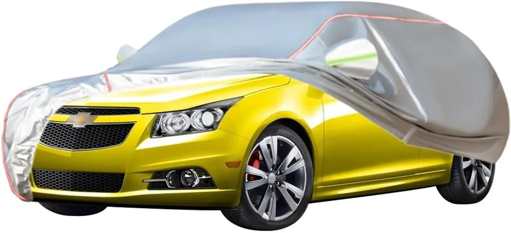 WOLWES Car Cover are Suitable for Chevrolet Cruze Hatchback All-Weather Windproof, Snowproof, Rainproof, UV-Protected and Breathable All-Season Universal with Side Door Zip Oxford Cloth Car Cover (Co