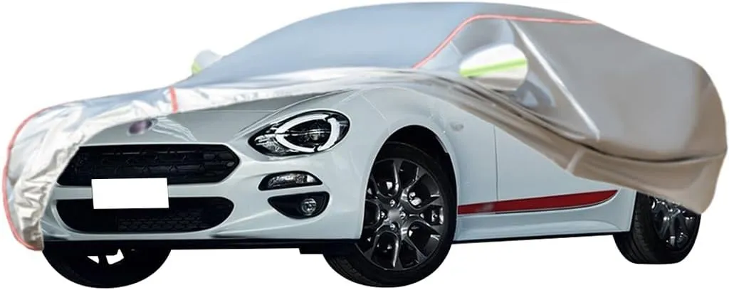 WOLWES Car Cover are Suitable for Fiat 124 Spider All-Weather Windproof, Snowproof, Rainproof, UV-Protected and Breathable All-Season Universal with Side Door Zip Oxford Cloth Car Cover (Color : Whit