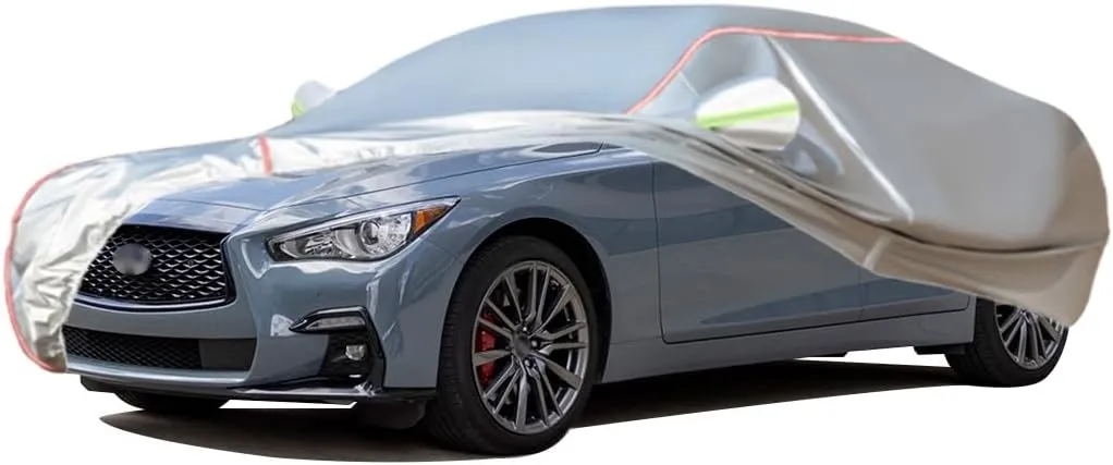 WOLWES Car Cover are Suitable for Infiniti Q50 All-Weather Windproof, Snowproof, Rainproof, UV-Protected and Breathable All-Season Universal with Side Door Zip Oxford Cloth Car Cover (Color : White)