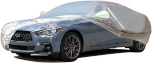 WOLWES Car Cover are Suitable for Infiniti Q50 All-Weather Windproof, Snowproof, Rainproof, UV-Protected and Breathable All-Season Universal with Side Door Zip Oxford Cloth Car Cover (Color : White)
