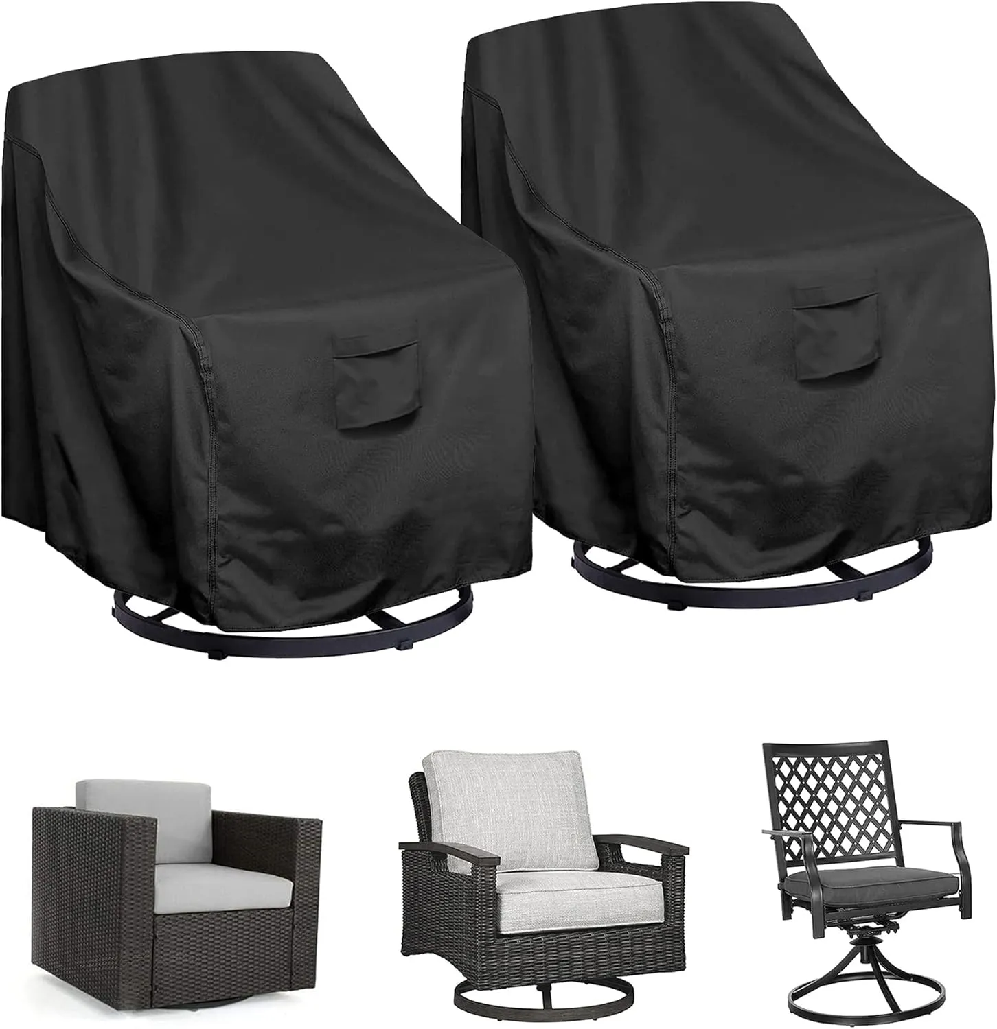 WOMACO Patio Swivel Chair Cover Waterproof Outdoor Swivel Chair Slip Covers Outside Small Large Oversized Wicker Lawn Club Chair Furniture Protector (31.5"W x 39"D x 29.5"H (2 Pack))
