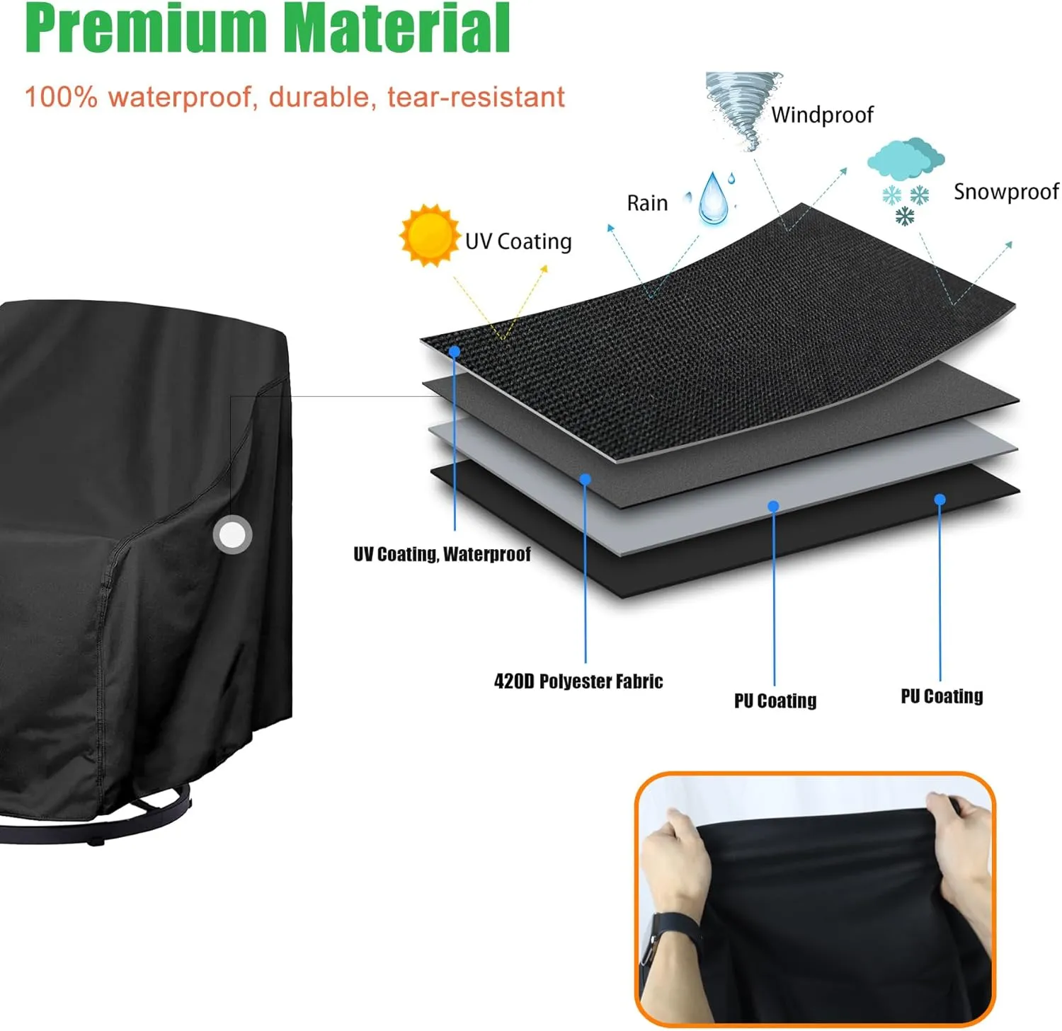 WOMACO Patio Swivel Chair Cover Waterproof Outdoor Swivel Chair Slip Covers Outside Small Large Oversized Wicker Lawn Club Chair Furniture Protector (31.5"W x 39"D x 29.5"H (2 Pack))