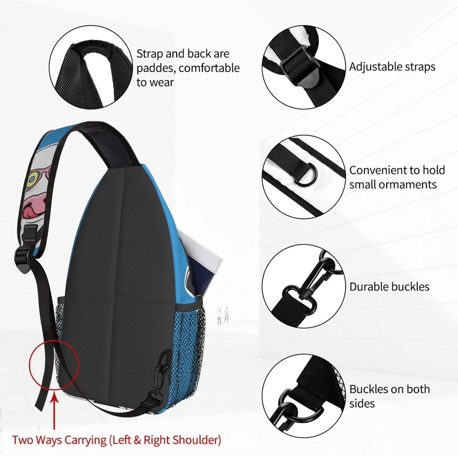 Women Cartoon Cow with Sunglasses Crossbody Sling Backpack for Men Chest Bag Shoulder Bag Lightweight One Strap Backpack Travel Outdoor Daypack