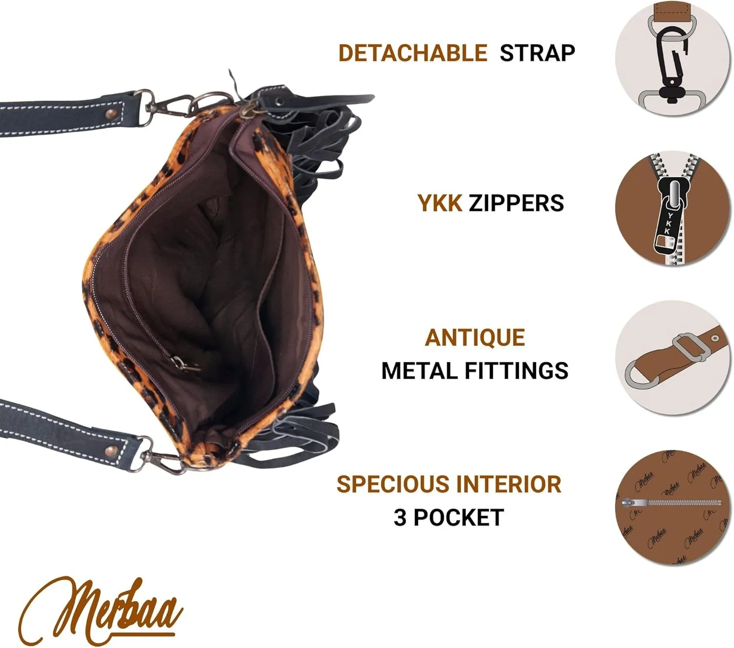 Women Natural Cowhide Leather Hand Bag With Adjustable Detachable Strap Leather Massenger Handbag