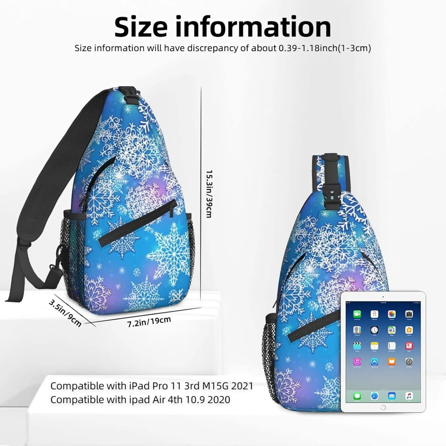 Women Snowflakes Winter Christmas Crossbody Sling Backpack for Men Chest Bag Shoulder Bag Lightweight One Strap Backpack Travel Outdoor Daypack