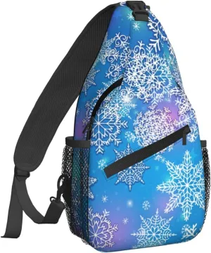 Women Snowflakes Winter Christmas Crossbody Sling Backpack for Men Chest Bag Shoulder Bag Lightweight One Strap Backpack Travel Outdoor Daypack